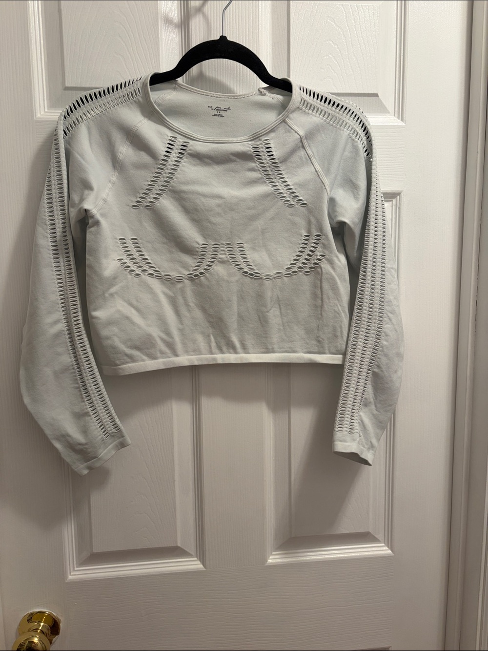 Urban Outfitters Light Gray Cropped Eyelet Sweatshirt